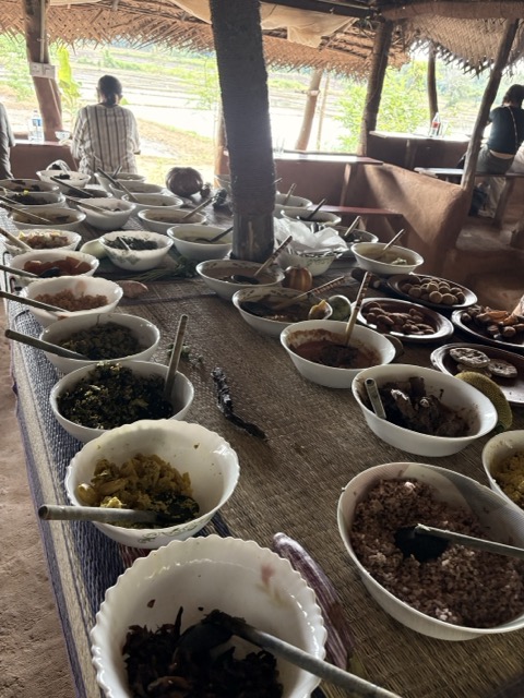 Thatched-hut dining among the rice paddies at Priyamali Gedara, Polonnaruwa, Sri Lanka